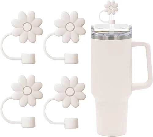 Miniatura 30 de 6 fundas de silicona para popotes Stanley Cups de 30 y 40 onzas, tapas de paja de flores a prueba de polvo, protectores reutilizables para popotes