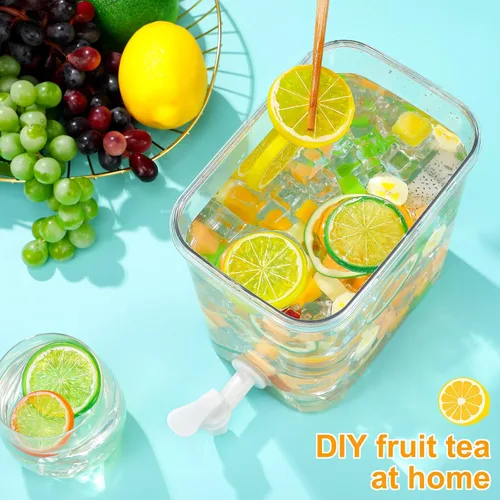 Miniatura 4 de Mumufy Juego de 3 dispensadores de bebidas de plástico para fiestas, dispensador de bebidas para refrigerador con espita recipiente de limonada
