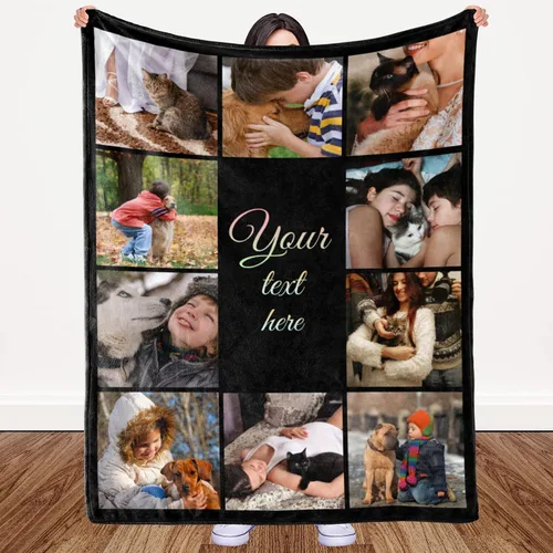 Miniatura 13 de Manta personalizada regalo conmemorativo con collage de texto fotográfico: fabricada en Estados Unidos, manta personalizada de 10 fotos, manta