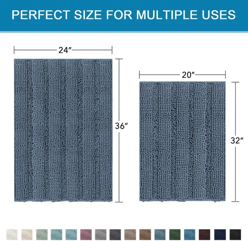 Miniatura 262 de H.VERSAILTEX Alfombras de baño para cuarto de baño, antideslizantes, tapetes de baño extragruesos, de felpilla, a rayas, alfombra de 20" x 32