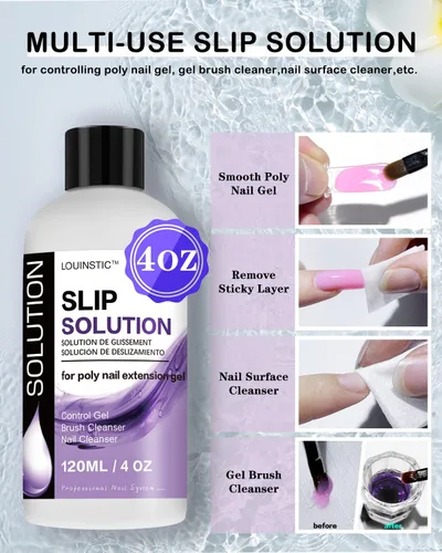 Miniatura 3 de LOUINSTIC Solución deslizante para uñas de poligel y kit limpiador de pinceles de arte de uñas, solución antideslizante de gel de uñas de poliéster