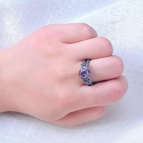 Miniatura 4 de Anillos negros góticos púrpura rojo cristal circón diamante boda anillo de compromiso tamaño 5-10