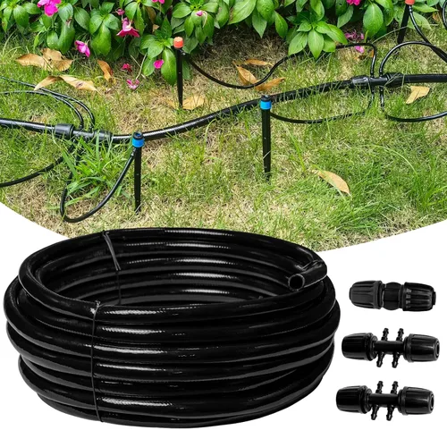 Tubo de riego por goteo de 50 pies y 1/2 pulgada, tubo de manguera de goteo principal para sistema de riego de jardines (incluye 2 conectores de 6