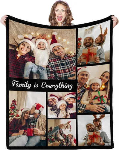 Miniatura 10 de Manta de fotos personalizada, 4 fotos, mantas personalizadas para mamá, abuela, esposa, mujeres de hija, hijo, marido, 8 tamaños 4 Fotos-1