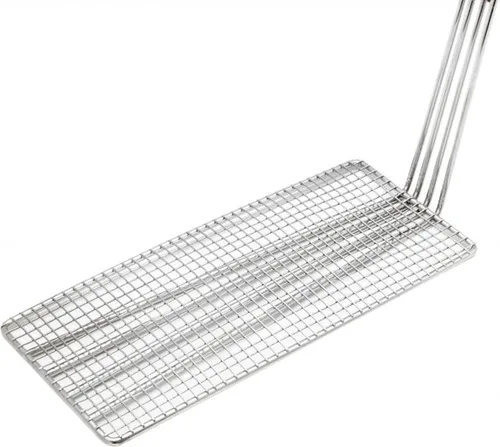 Miniatura 4 de TrueCraftware -14-1/2" x 5-3/4" Rectangular Deep Fry Basket Press Hierro niquelado resistente con mango recubierto azul - para el hogar