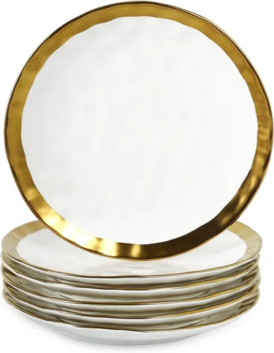 Miniatura 20 de vicrays Juego de Platos de Cena de Cerámica, 10.5 Pulgadas, Juego de 6, Redondos, Apto para Microondas, Horno, Lavavajillas, Porcelana Acanalada