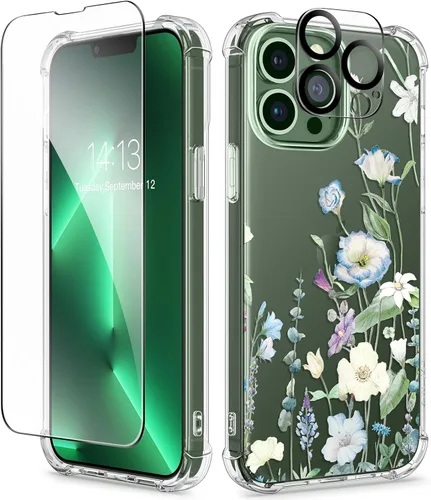 Miniatura 24 de GVIEWIN - Funda floral para iPhone 14 de 6.1 pulgadas, protector de pantalla + protector de lente de cámara, no se amarillenta, a prueba de golpes