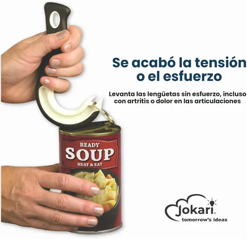 Miniatura 2 de Jokari Abrelatas de anillo para latas de soda y alimentos, ayuda para artritis con agarre antideslizante para personas mayores, niños y protección