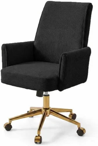 Silla de escritorio de terciopelo con rayas para oficina en casa, silla tapizada moderna con altura ajustable y giro de 360°, con ruedas, silla