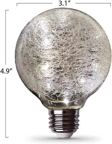 Miniatura 4 de Feit Electric FY/G25/SW/CR/LED 1W Bombilla LED G25 de Vidrio de Grieta de Hadas Mágica Decorativa, 12.4 cm x 7.9 cm, Luz Blanca Suave de 2700K