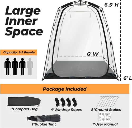 Miniatura 6 de All Weather Proof Pod Pop Up Bubble Tent for 3-8 People, Large Oversize Dome House, Cold Protection Camping Tent, Winter Instant Igloo for Outdoor
