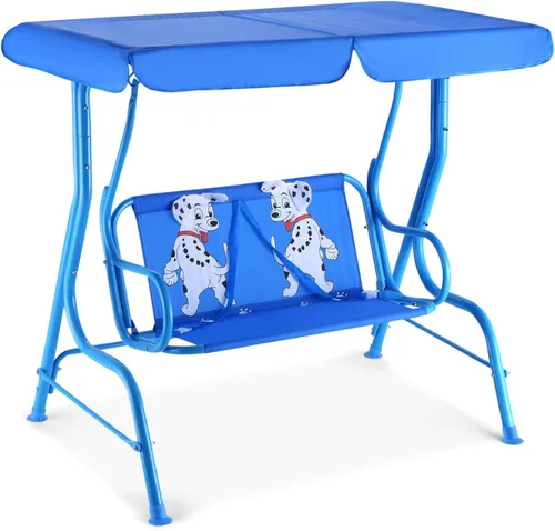 Miniatura 14 de GLACER Columpio de porche, hamaca de patio para niños con toldo ajustable y soporte, cinturón de seguridad, banco de columpio para exteriores de 2