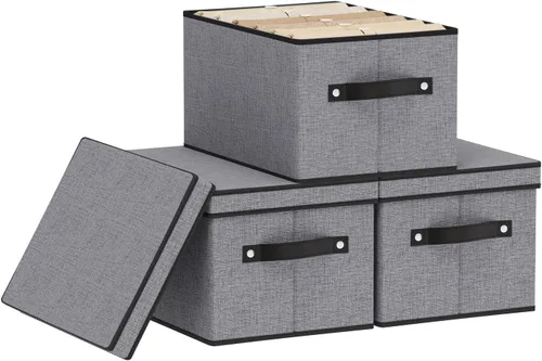 Miniatura 16 de Contenedor de almacenamiento plegable, caja de almacenamiento de 10.2 x 7.8 x 6.7 pulgadas con tapa, organizador de armario para organizar con asas