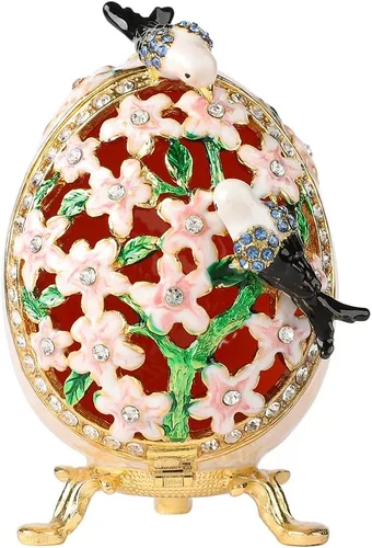 Miniatura 7 de Cajas de joyería con forma de huevo de Pascua azul con bisagras con diamantes de imitación en forma de amor, esmalte de regalo para mujeres