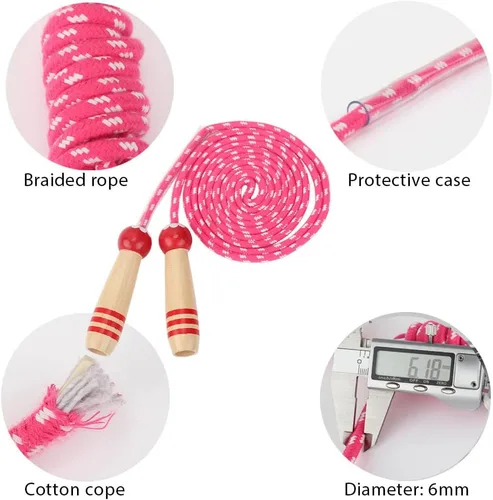 Miniatura 2 de Cuerda de Saltar para Niños, Cuerda de Saltar Ajustable de 7 Pies de Algodón con Mango de Madera para Niños y Niñas, Ejercicio al Aire Libre