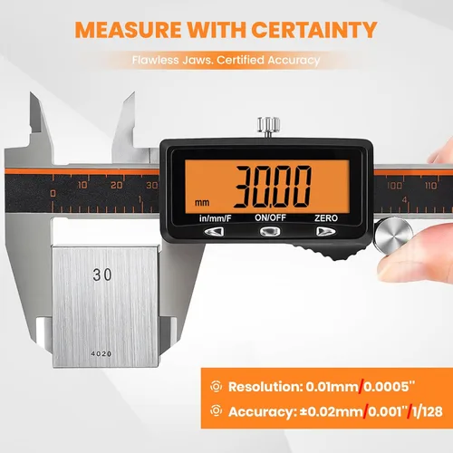 Miniatura 5 de HARDELL Calibre digital, herramienta de medición de pinza recargable de 6 pulgadas con pantalla naranja grande (sin retroiluminación), micrómetro
