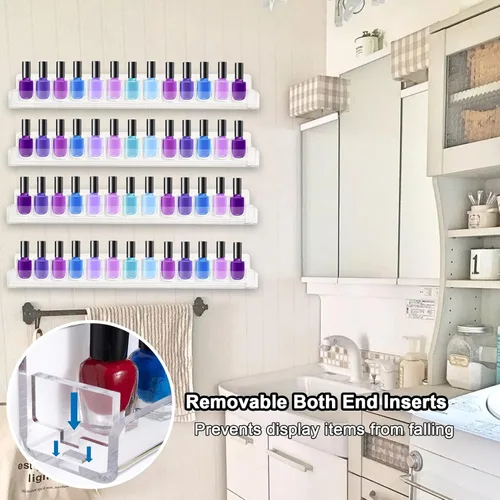 Miniatura 3 de Paquete de 6 estantes de esmalte de uñas, estante organizador montado en la pared con inserciones de extremo antideslizantes extraíbles, soporte
