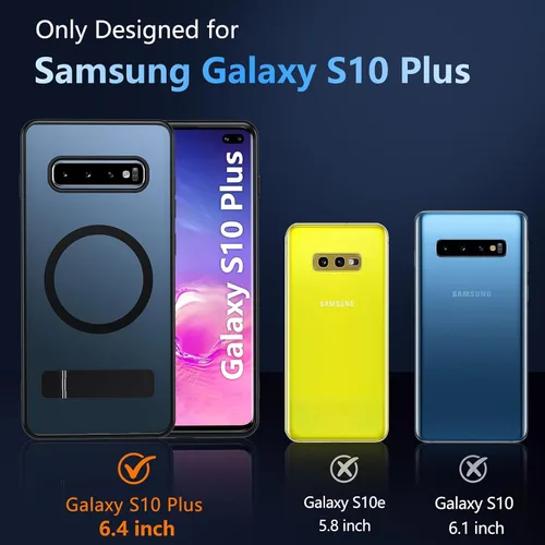 Miniatura 7 de BESINPO Funda magnética para Samsung Galaxy S10 Plus, [con patada invisible incorporada][grado militar a prueba de golpes] Funda delgada translúcida