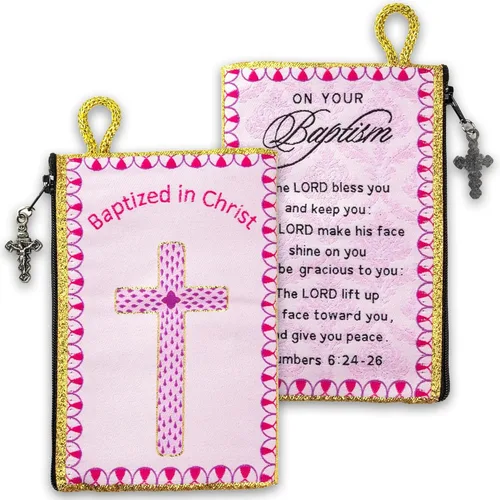 Miniatura 10 de Bolsa de rosario católico, estuche de rosario de bautismo para niños con números 6:24-26, versículo de la Biblia, 4 x 6 pulgadas, joyería y monedero