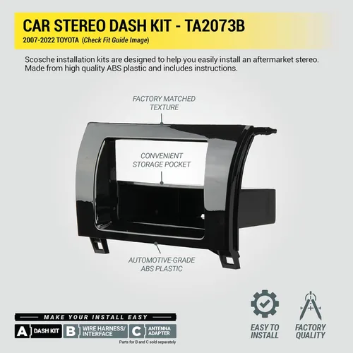Miniatura 5 de Scosche TA2073B Kit de instalación de tablero de radio de bolsillo doble DIN o DIN individual con almacenamiento de radio compatible con Toyota