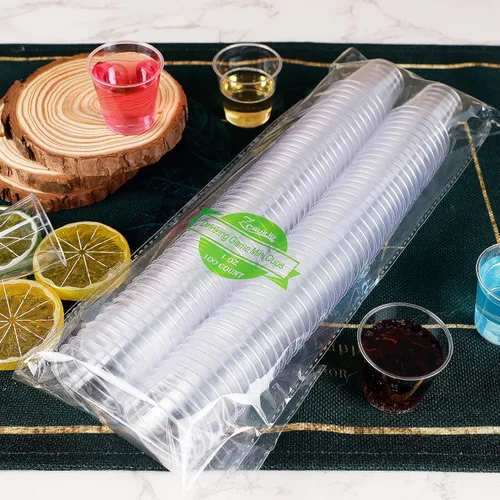 Miniatura 3 de Zcaukya 100 vasos de chupito, vasos duros desechables de plástico transparente de 1 oz, mini tazas, gran recipiente para salsa, degustación