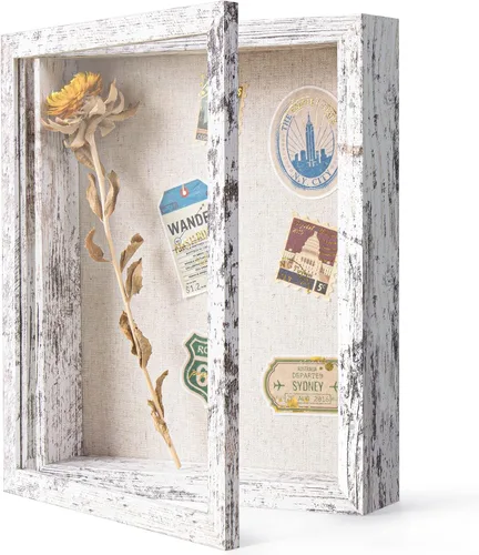 Miniatura 45 de Marco de caja de sombra pequeña de 5 x 5 con parte trasera de lino, resistente vitrina de memoria de flores, imágenes, medallas y más, color negro
