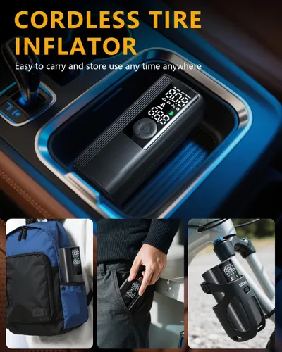 Miniatura 6 de Inflador de neumáticos, compresor de aire portátil, bomba de aire inalámbrica de inflado 3 veces más rápido para neumáticos de automóvil con medidor