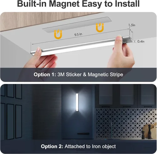 Miniatura 5 de BLS Luces para debajo del gabinete, 46 luces LED a batería con sensor de movimiento para interiores, luces de armario recargables USB C con sensor