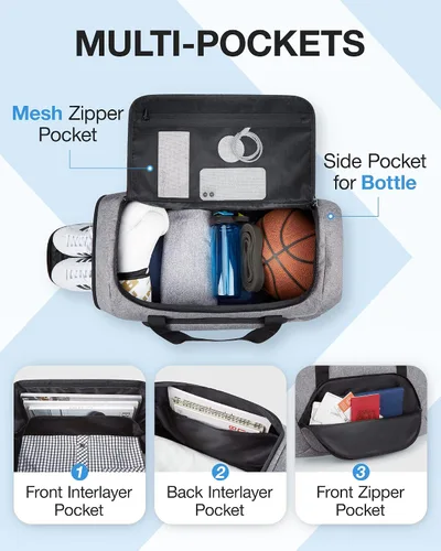 Miniatura 4 de BAGSMART Bolsa de viaje, gris, Large - 55L