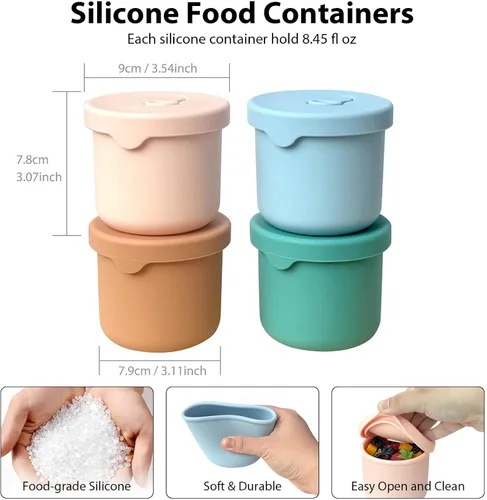Miniatura 3 de Paquete de 4 recipientes de silicona de almacenamiento de alimentos de 8.5 onzas con tapas, 1 taza de recipientes reutilizables para refrigerios