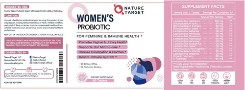 Miniatura 9 de NATURE TARGET Probióticos para mujeres con prebióticos, arándano y D-manosa, 60 mil millones de UFC, probióticos para mujeres para la salud