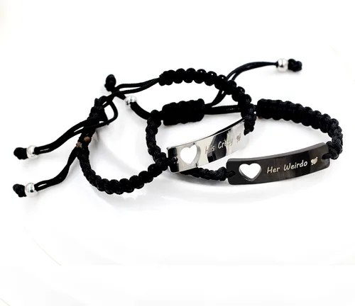 Miniatura 8 de 1 par de pulseras trenzadas Hademade para parejas, pulseras para hombres y mujeres grabadas con "I Love You 3000, God Gave Me You, His Crazy Her