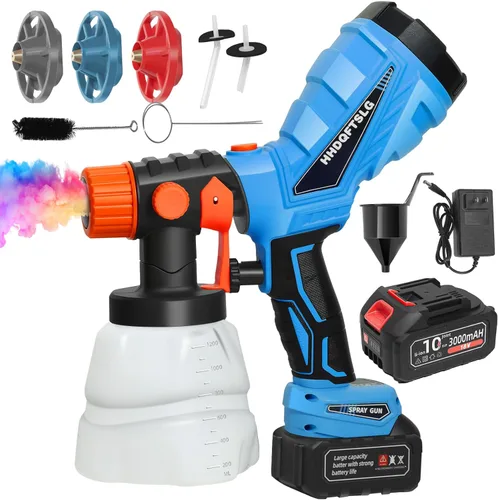 Pulverizador de pintura inalámbrico con 3000 mAh, pistola pulverizadora de pintura eléctrica con contenedor de 40.6 fl oz y 8.5 fl oz, 4 boquillas y
