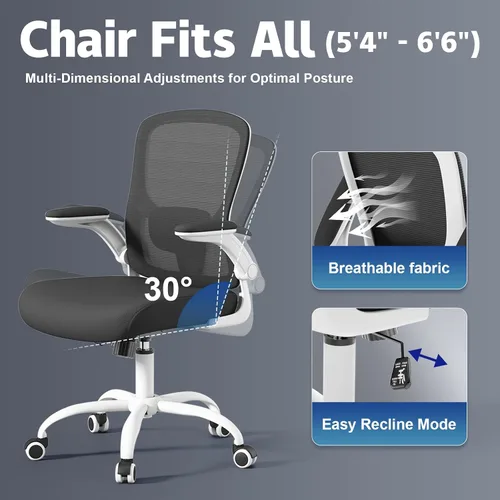 Miniatura 8 de Silla ergonómica de oficina de respaldo alto con soporte lumbar ajustable, silla de computadora de malla, reposacabezas y brazos abatibles