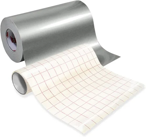 Miniatura 3 de ORACAL 651 Vinilo adhesivo metálico plateado brillante para manualidades, 12 pulgadas x 6 pies, incluye rollo de papel de transferencia transparente