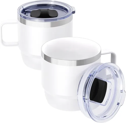 Miniatura 14 de Taza de café pequeña de 8 onzas con tapa deslizante magnética y asa, acero inoxidable 18/8 con forro de cerámica, doble pared aislada al vacío