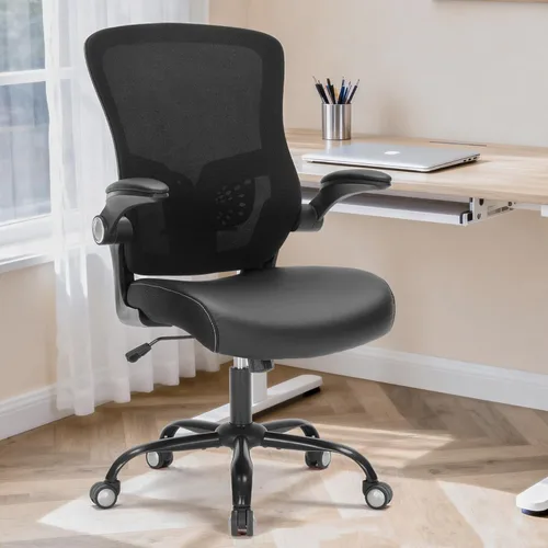 Miniatura 2 de Silla de oficina, cojín de piel sintética, silla de escritorio ergonómica con brazos abatibles, sillas de escritorio de oficina en casa de 300