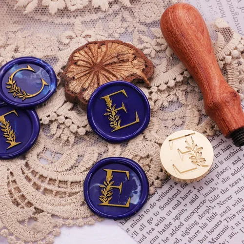 Miniatura 4 de SWANGSA Sello de cera inicial del alfabeto E, sello de cera de hojas botánicas vintage elegante para invitación de fiesta de boda, envoltura