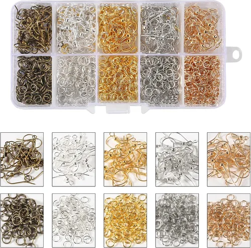 Miniatura 3 de Kit de ganchos para aretes de 5 colores, hipoalergénicos, 1000 anillos de salto, alicates de joyería, aretes de gancho de pez, aretes de bricolaje
