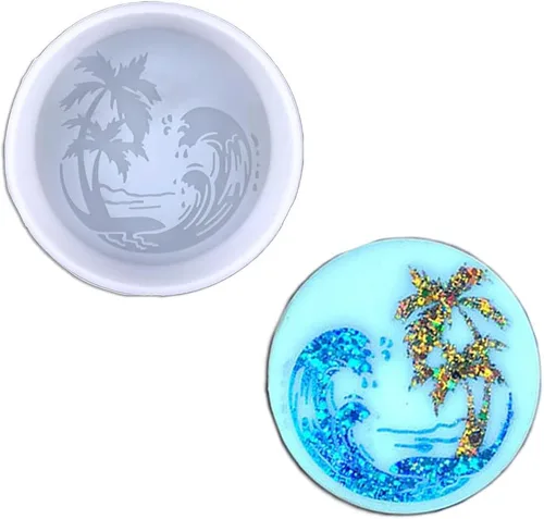 Molde de silicona Freshie del coche de la forma de la insignia de la onda del mar del coco para hacer el jabón Aroma Beads Car Freshie, colgante,