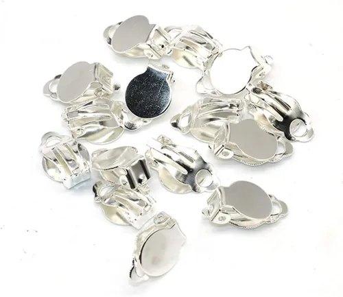 Miniatura 3 de 20 piezas (10 pares) de aretes con clip, base de almohadilla de parte trasera plana, bandeja redonda en blanco, sin necesidad de perforaciones