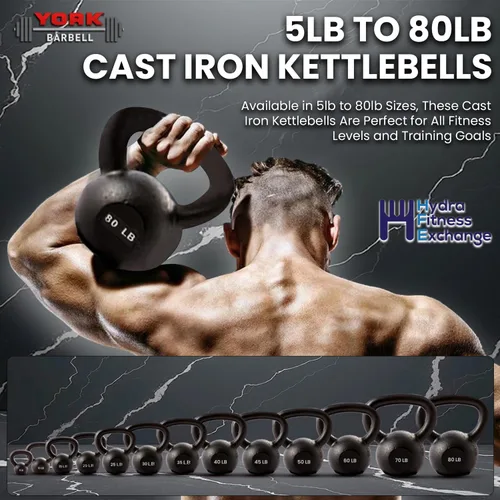 Miniatura 4 de Kettlebell Weights – 5lb to 80lb Cast Iron Kettlebells with Matte Black Finish – Full Body Strength Training & CrossFit Conditioning – Ideal for