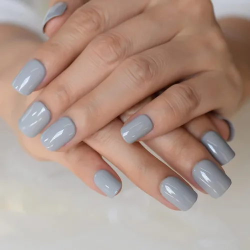 Miniatura 20 de Coolnail Uñas acrílicas clásicas a presión con flores cortas, uñas cuadradas de diseño natural, uñas postizas con purpurina para uso diario