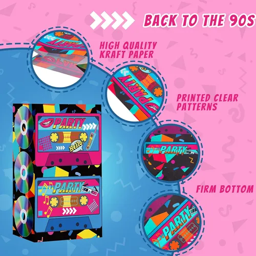 Miniatura 3 de Zonon 24 bolsas de regalo de radio retro de los años 90, bolsas de regalo temáticas de hip hop, para cumpleaños de los años 90, suministros de dulces