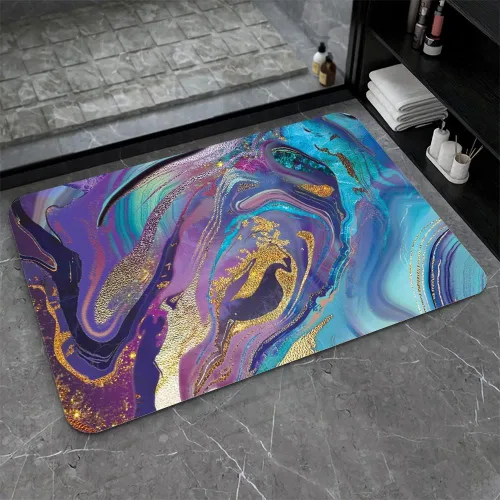 Miniatura 18 de Tapete de baño de tierra de diatomeas, arte abstracto, sol dorado, antideslizante, volumen súper absorbente, de secado rápido para baño, cocina