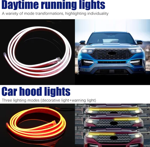 Miniatura 2 de DREAMOTOR Tira de luz para capó de automóvil de 60 pulgadas, luz LED dinámica para exterior blanca, flexible e impermeable, tira de luz diurna