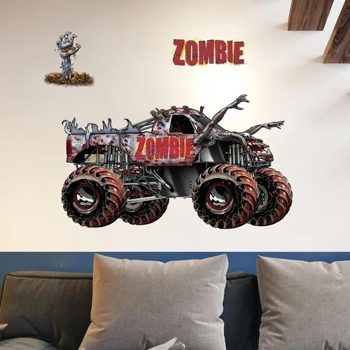 Miniatura 8 de Paquete de calcomanías de pared de Monster Jam Trucks - Grave Digger Son-Uva Digger El Toro Loco Megalodon Zombie ThunderROARus Sparkle Smash