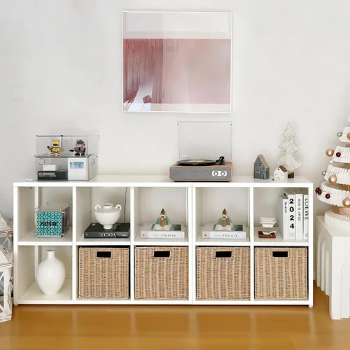 Miniatura 31 de IRONMIX Organizador de almacenamiento de 5 cubos de metal, estantería corta negra, soporte de TV para televisores de hasta 40 pulgadas, centro