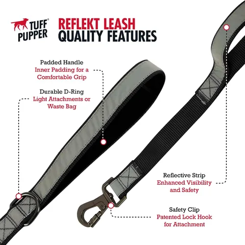 Miniatura 4 de Tuff Pupper Correa reflectante extrema para perros, resistente de doble asa para sostener perros fuertes, refleja para paseos nocturnos seguros