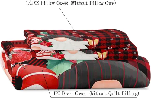 Miniatura 5 de LUVIVIHOME Juego de 3 Piezas de Funda de Edredón de Navidad Tamaño Queen, Juegos de Ropa de Cama, Funda de Edredón a Cuadros Búfalo Negro y Rojo